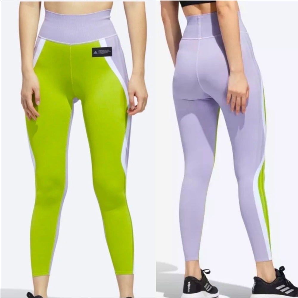 Adidas Primeknit Fine Tight Size Large Green Purple Color Block High Rise